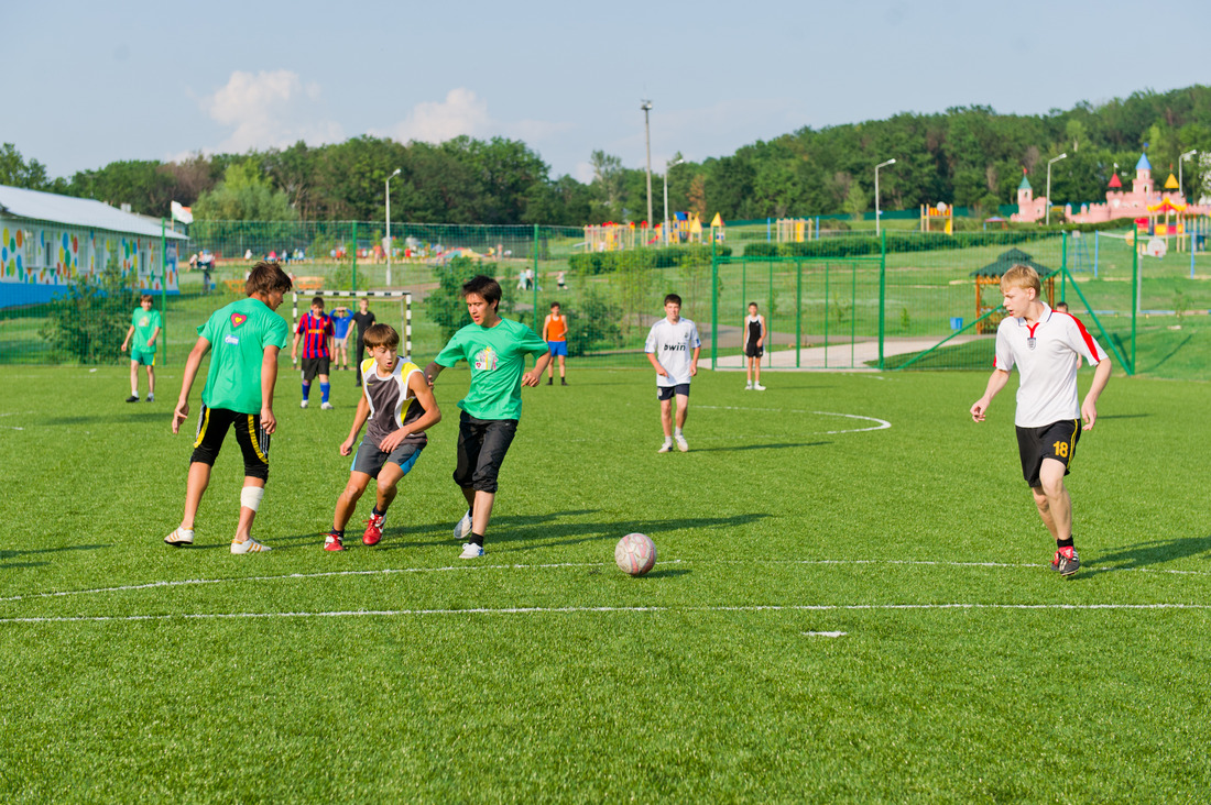 Football pitch of Sputnik Children’s Recreation Center with a modern turf